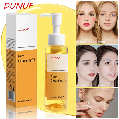 Blushimmer DUNUF 100ml cleansing oil with plant extracts for deep pore cleansing, moisturizing, and blackhead reduction on face skin.