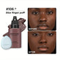 Blushimmer 2024 liquid matte foundation with blue puff, full coverage, waterproof, natural finish, and included applicator puff.
