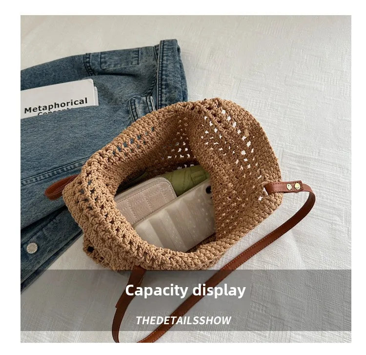 Hand Woven Shoulder Bag 2025 New Large Capacity Commuting Straw Woven Women Tote Bag Leisure Beach Vacation Straw Woven Bag