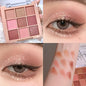 Blushimmer warm winter eyeshadow palette featuring nine earth tone shades, including orange and brown, in a milk tea color scheme.