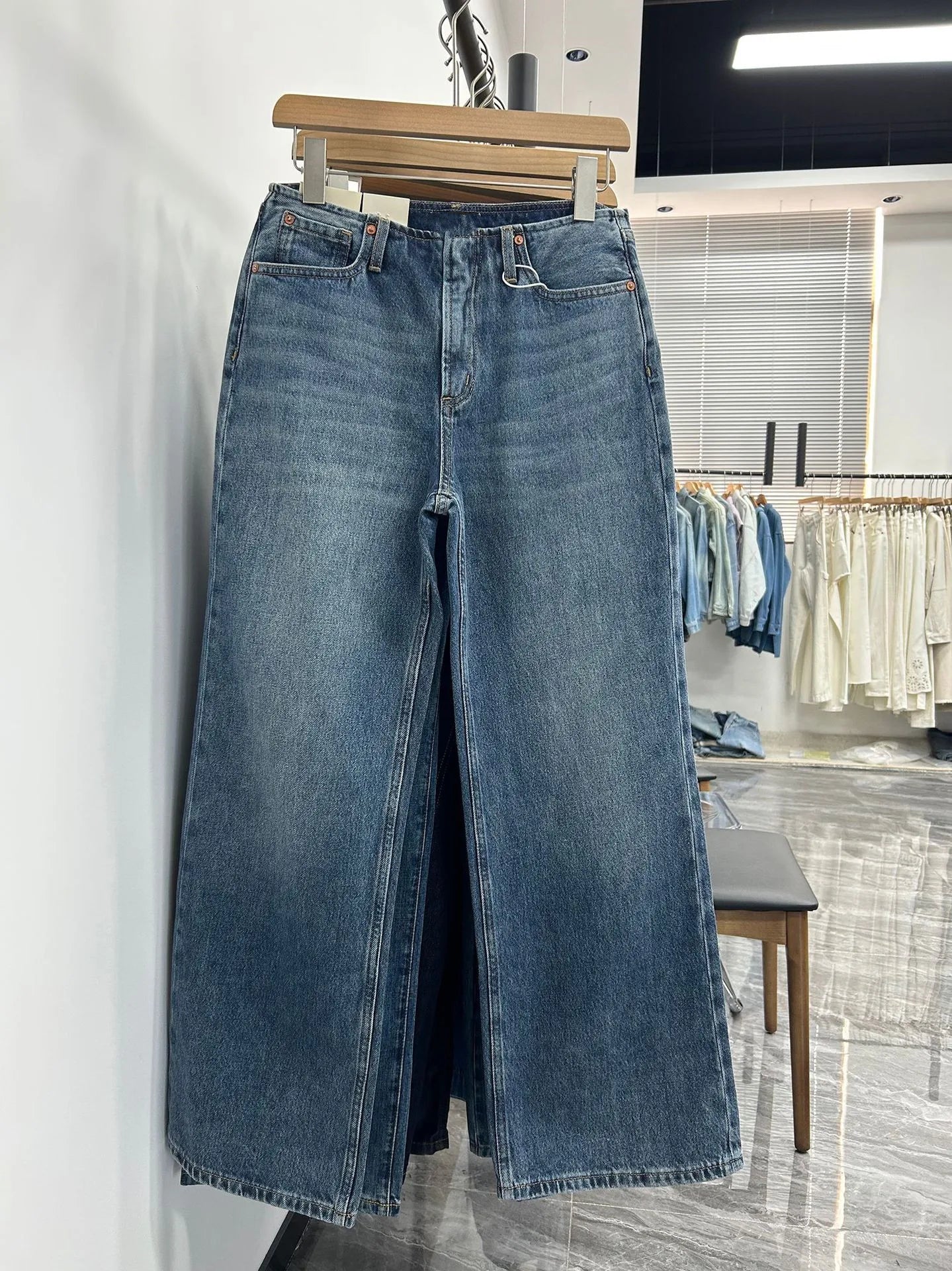 Women Denim Pants Waiveless Design Loose Lady Slightly Flared Straight Long Jeans 2025 Autumn
