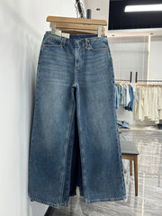 Women Denim Pants Waiveless Design Loose Lady Slightly Flared Straight Long Jeans 2025 Autumn