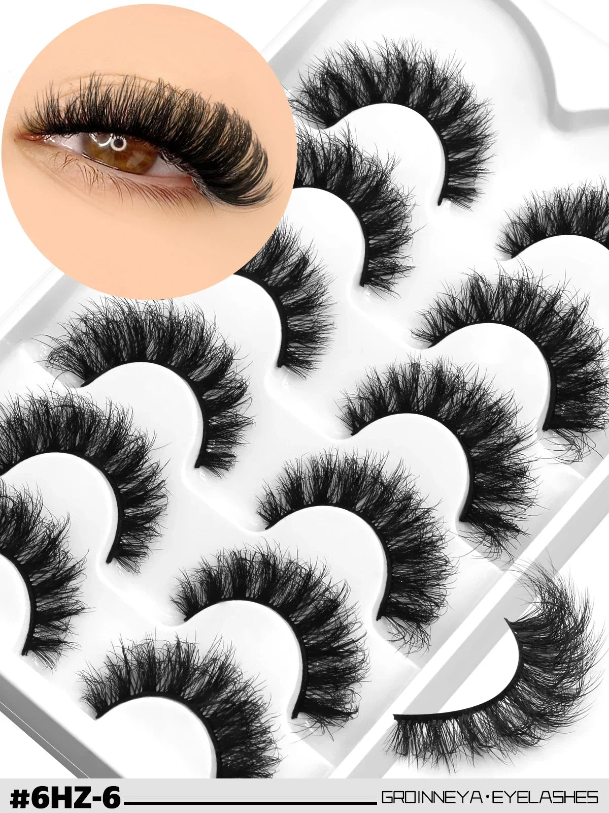 GROINNEYA 3D Mink Lashes Cat Eyelashes Fluffy Wispy Volume Lashes Natural Feathery Effect Lightweight Flexible Band Fake Lashes