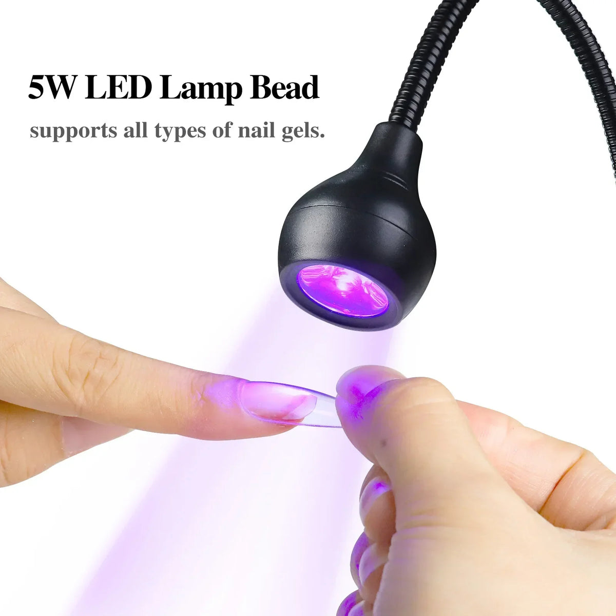 Blushimmer portable LED UV nail dryer with flexible clip-on design, mini USB desk lamp for gel polish curing in manicures