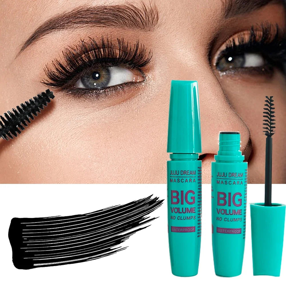 Juju Dream 4D Black Waterproof Fiber Mascara by Blushimmer, 5g full size tube showing the mascara wand and packaging.