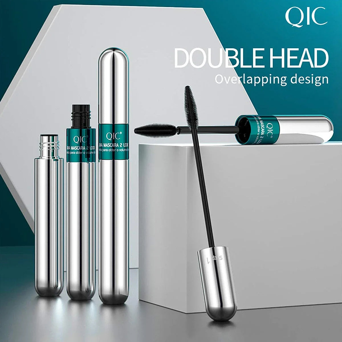 Blushimmer waterproof double in-one mascara with silk fibers for thick, long black eyelashes and extension enhancement.