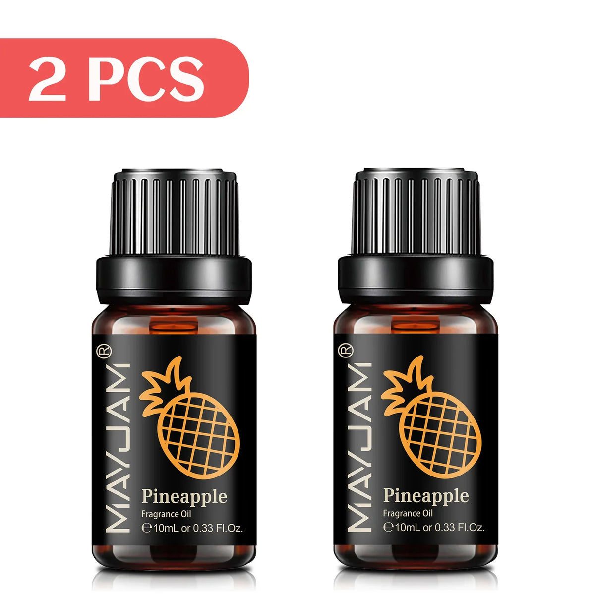 Blushimmer MAYJAM fruit essential oil bottle featuring cherry, banana, papaya, grape, litchi, guava, kiwifruit, pear, and fig fragrances.