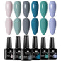 Blushimmer 6-piece nail gel polish set with vibrant, semi-permanent UV gel in various colors for salon or DIY manicures.