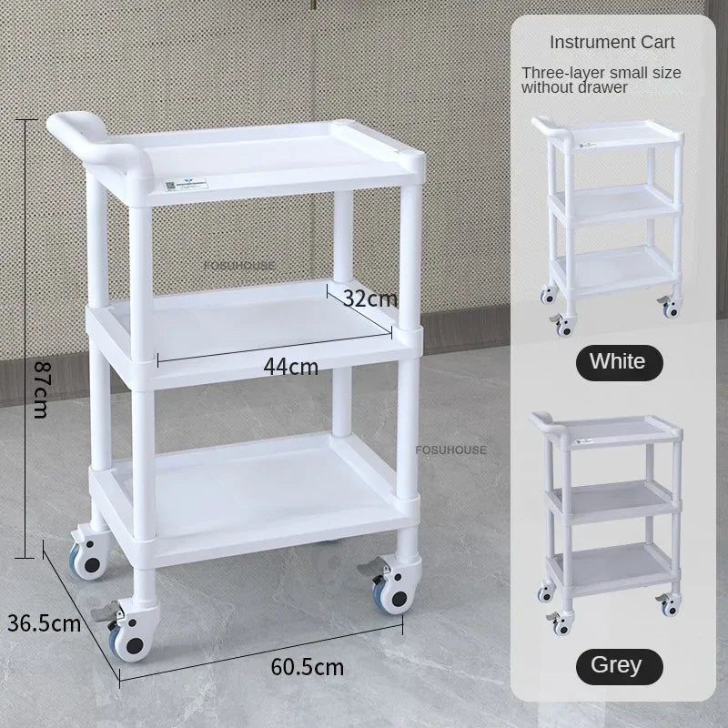 European Plastic Salon Trolleys with Wheels Auxiliary Tool Cart Designer Salon Furniture Beauty Salon Instrument Equipment Shelf