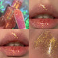 Blue mermaid color pearlescent lip gloss with shiny, diamond crystal sparkle and milky way glitter, waterproof Korean makeup by Blushimmer.