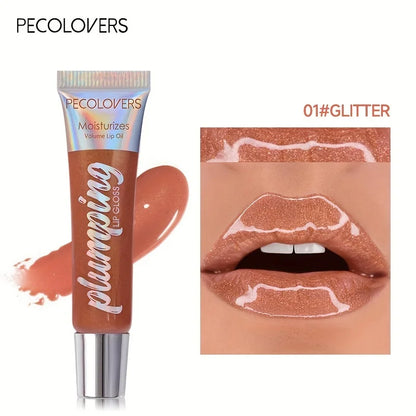 Blushimmer glitter lip gloss tube with moisturizing fruit lip oil for glossy, full lips and soft, shiny makeup look.