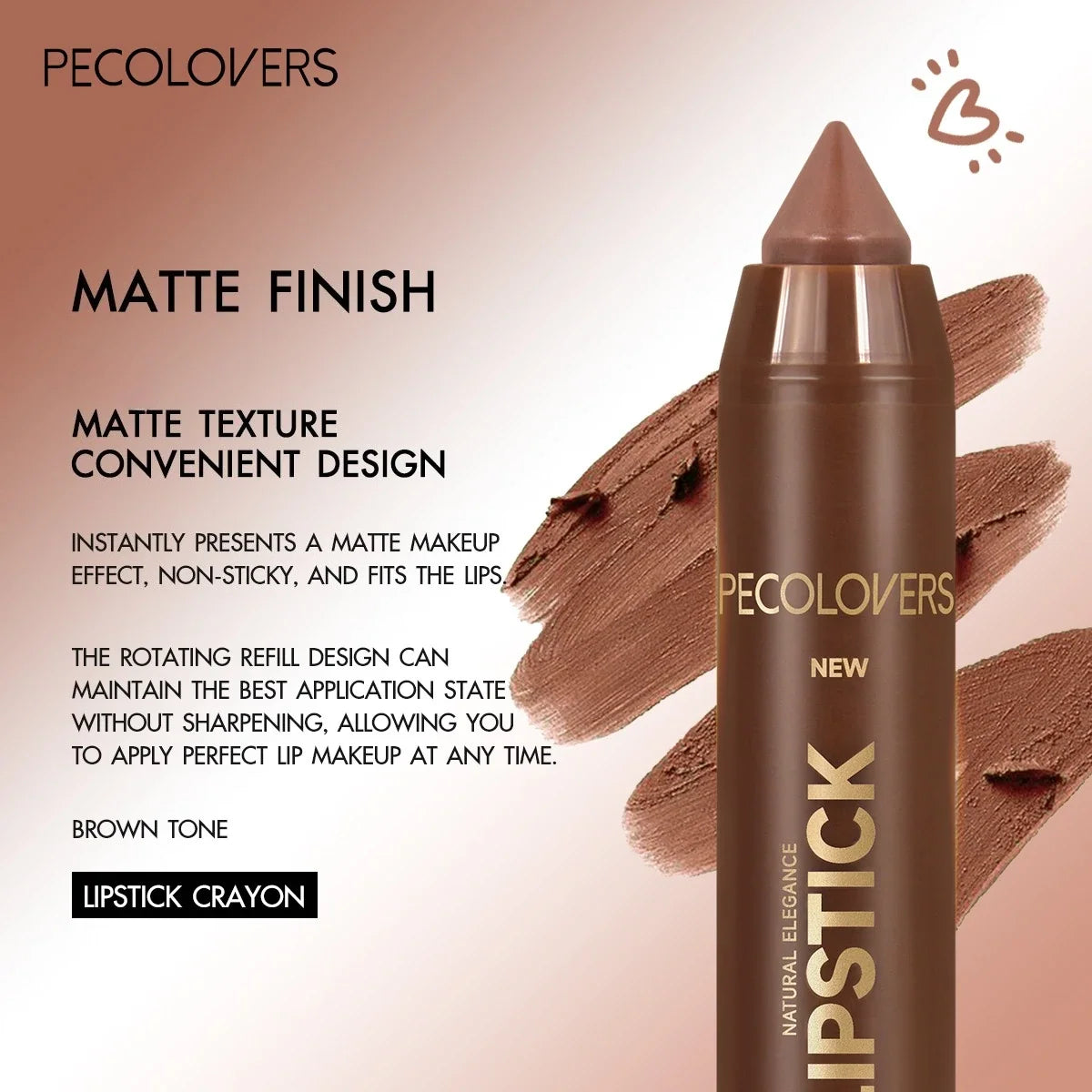 Blushimmer multi-color matte lipstick crayon for brown tones, long-lasting, high pigmented, natural effect with matte finish.