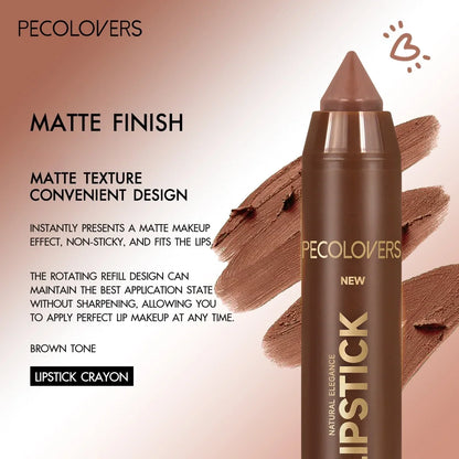 Blushimmer multi-color matte lipstick crayon for brown tones, long-lasting, high pigmented, natural effect with matte finish.