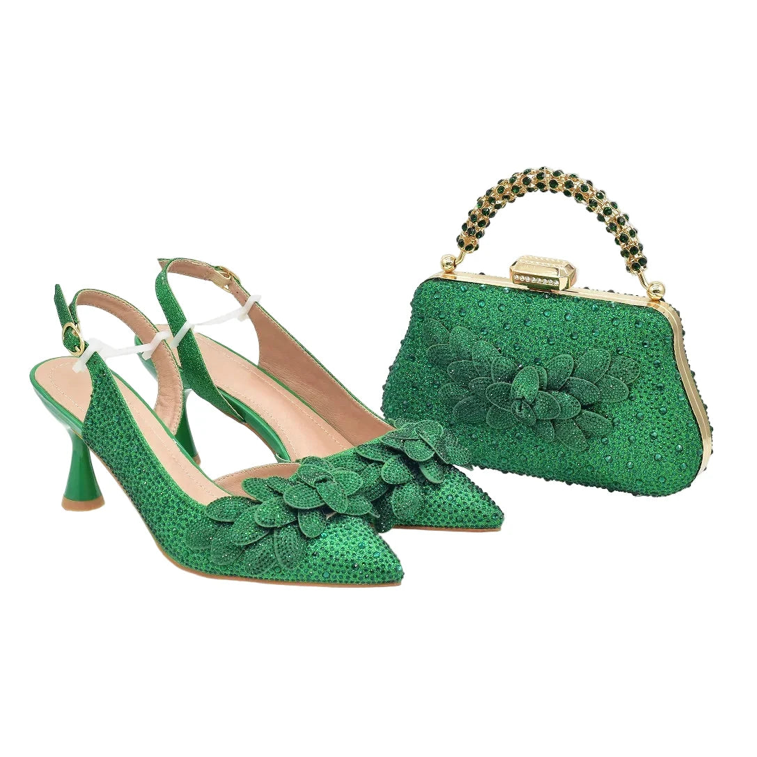 Elegant women's wedding pointed toe shoes and matching bag set by EdleessFashion, featuring luxurious design and sophisticated style.