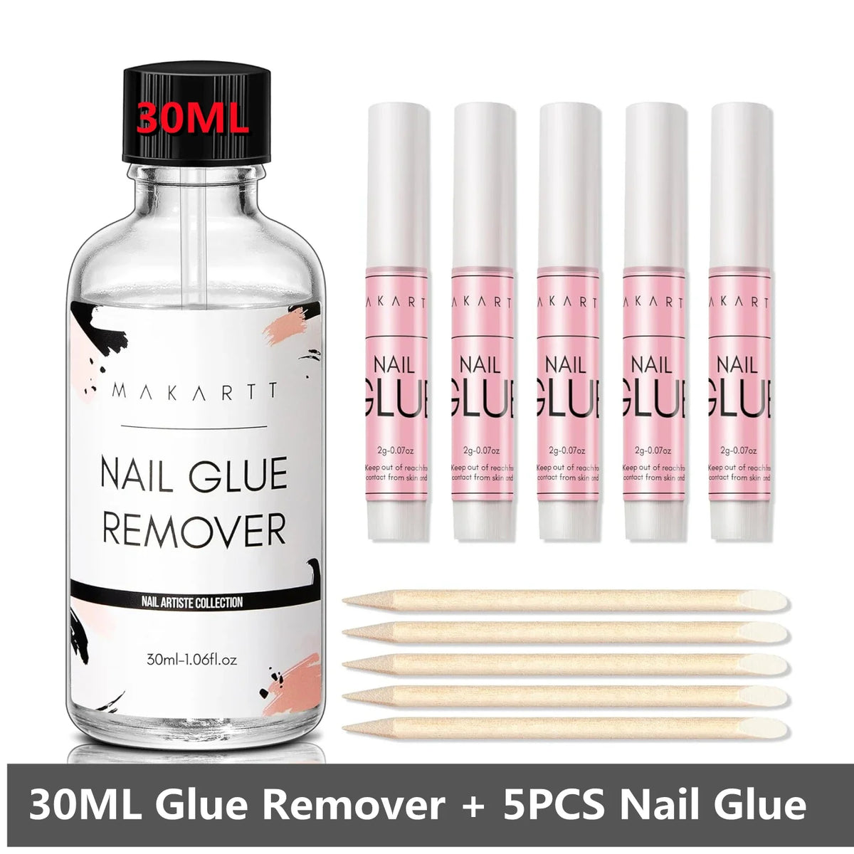 Blushimmer Nail Glue Remover for false nails and press-on nails, with brush applicator and clear liquid for easy adhesive removal.