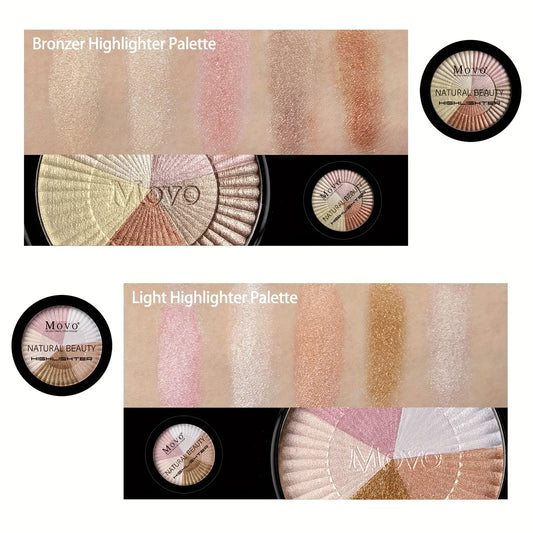 Blushimmer highlighter powder makeup palette with five shimmering shades for face illumination and radiant glow.