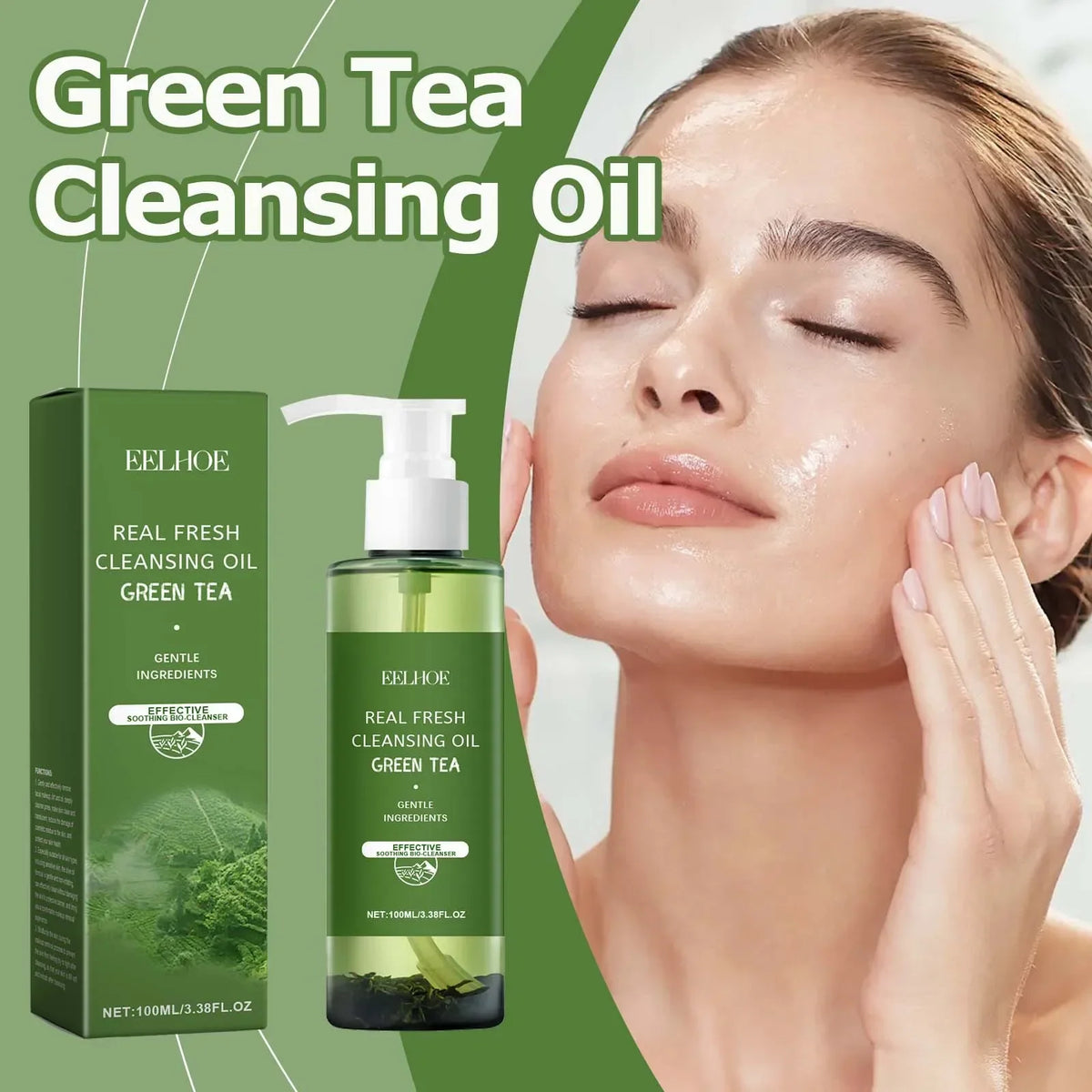 Blushimmer green tea cleansing oil in 100ml bottle, soothing, refreshing face makeup remover, oil control, and skin moisturizing.