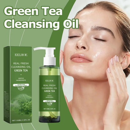 Blushimmer green tea cleansing oil in 100ml bottle, soothing, refreshing face makeup remover, oil control, and skin moisturizing.