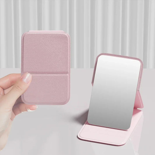 Blushimmer portable handheld mini makeup mirror with adjustable folding design, suitable for dormitory or office use, compact and lightweight.