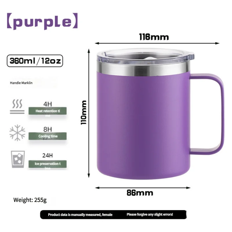12oz Stainless Steel Mug with Handle Insulated Coffee Cup Insulated Tumbler Sliding Lid Gift for Camping, Office, Home, School
