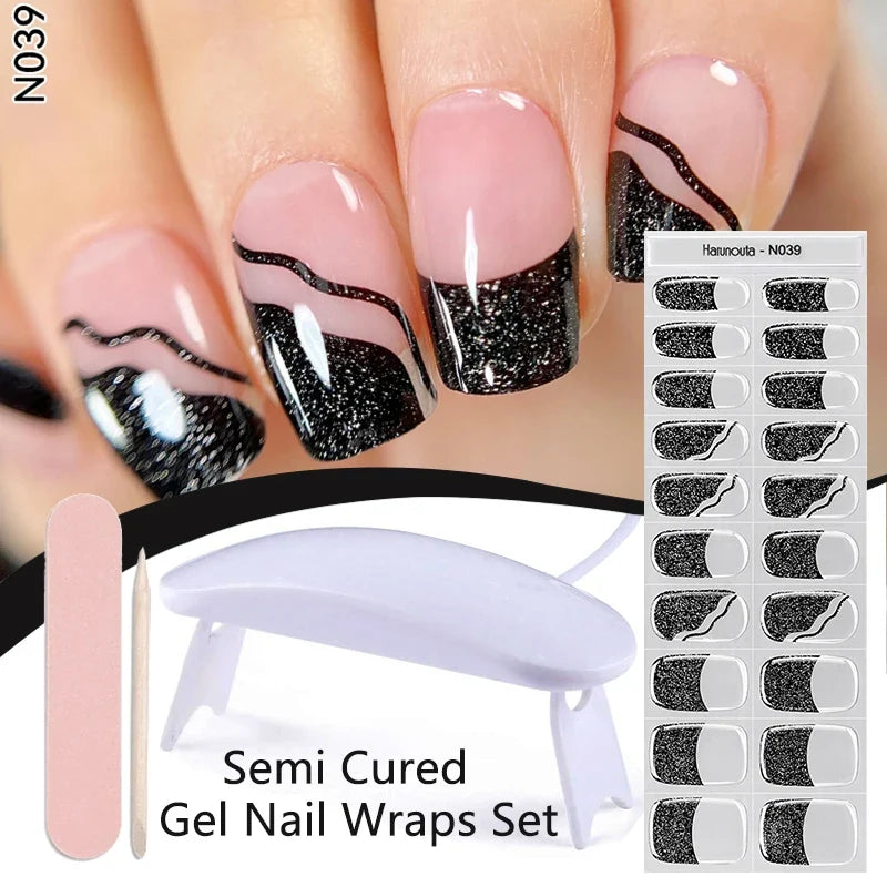 Blushimmer Harunouta 4-piece set of nude pink gradient jelly semi-cured gel nail strips with waterproof long-lasting wrap and nail lamp