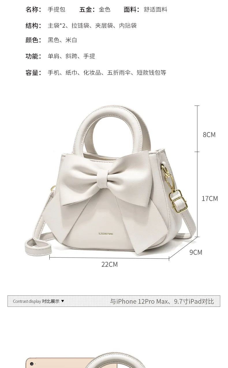 Fashion Casual Handbags For Women Cute Bow Black White Blue Kahki PU Handbags Trendy Daily Shoulder Underarm Bags bolsa feminina