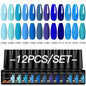 12-piece all-season nail gel polish set by Blushimmer with multicolor, long-lasting UV and LED nail supplies for women.