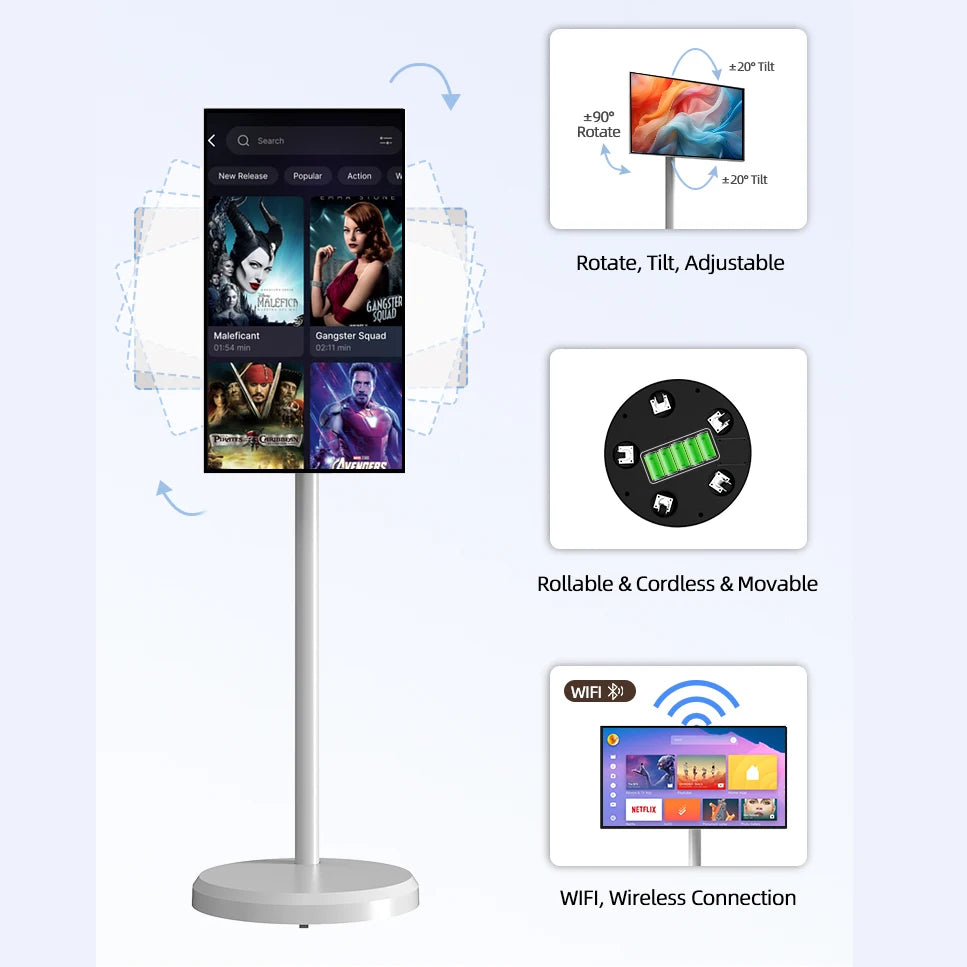 Smart Television 21.5" Inch Portable Tv Rollable Touch Screen Monitor Smart Digital Signage Display Mobile Portable Smart Tvs