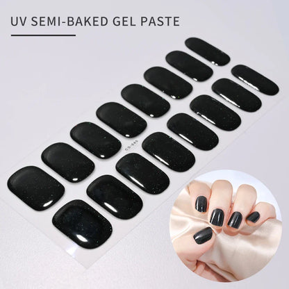Blushimmer 16Tips glitter semi-cured gel UV sticker with 3D French gradient design, shiny glitter powder, and full cover UV lamp decal