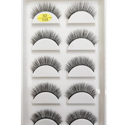 Set of 5 pairs of natural 3D mink false eyelashes with soft, wispy, fluffy styles from Blushimmer, ideal for makeup and beauty.