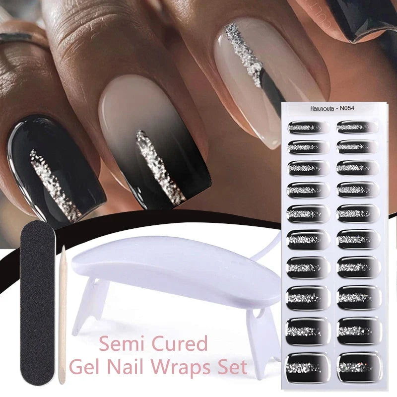 Blushimmer Harunouta 4-piece set of gradient jelly semi-cured gel nail strips with nude pink waterproof nail stickers and nail lamp