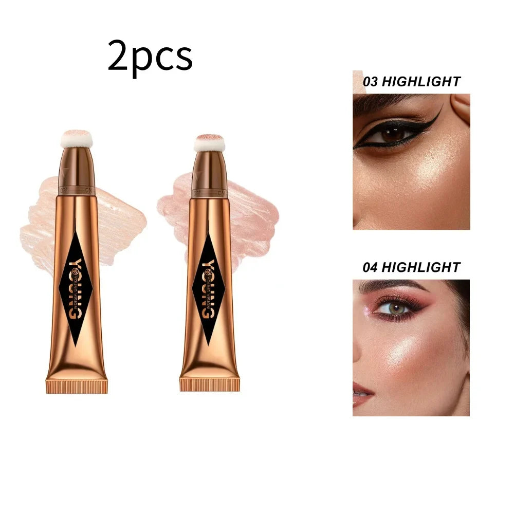 Blushimmer Young Vision air cushion powder blusher stick in 6 shades, high gloss liquid rouge for makeup application.