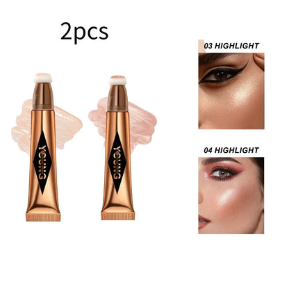 Blushimmer Young Vision air cushion powder blusher stick in 6 shades, high gloss liquid rouge for makeup application.