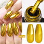 Blushimmer Meet Across 7ml red metallic gel nail polish with gold, silver mirror finish, glitter, sparkly, semi-permanent UV soak-off varnish