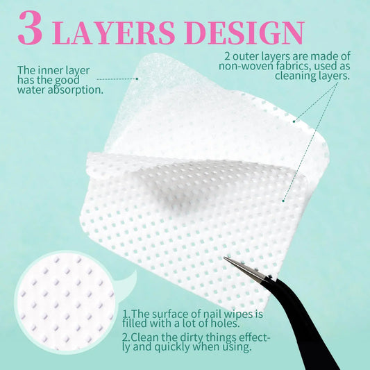 Set of 200 YIKOOLIN lint-free nail wipes by Blushimmer, professional eyelash extension and nail polish removal wipes for salon use.