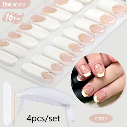 Blushimmer Harunouta 4-piece set of gradient nude pink gel nail strips with nail lamp, waterproof, long-lasting semi-cured gel wraps