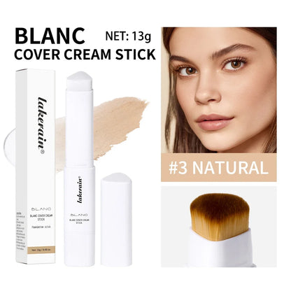Blushimmer color changing foundation stick with dual-ended design, high coverage, waterproof base makeup, brush included.