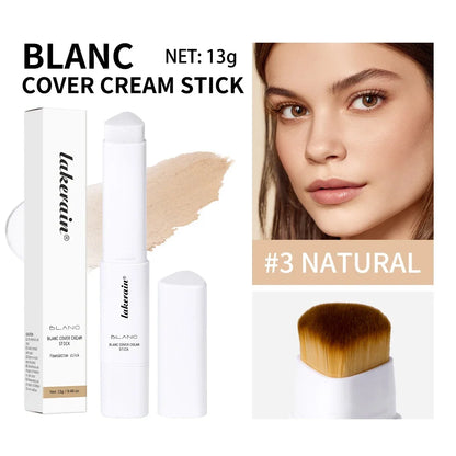 Blushimmer color-changing foundation stick with dual-ended brush, high coverage, waterproof Korean cover cream for base makeup.