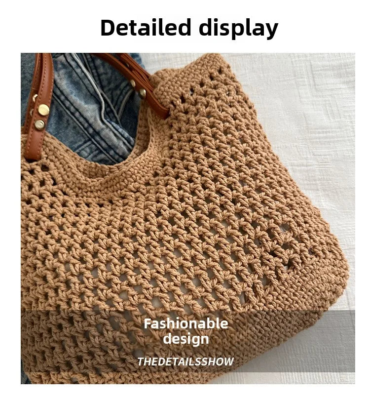 Hand Woven Shoulder Bag 2025 New Large Capacity Commuting Straw Woven Women Tote Bag Leisure Beach Vacation Straw Woven Bag