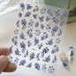 Blue White Porcelain Chinese Style Sticker 3D Self Adhesive Nail Art Sticker Flower Silverback Adhesive Manicure Decal Salon DIY