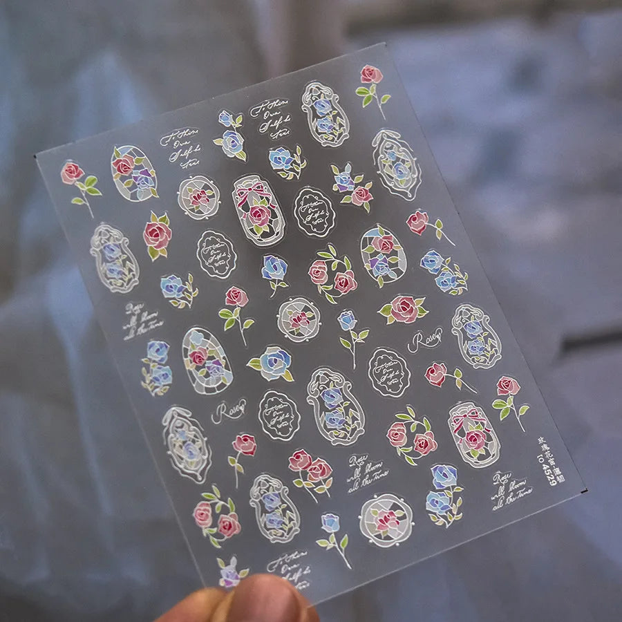 Dream Flower window shell nail art stickers by Blushimmer, featuring Japanese flower self-adhesive decals for press-on nails.