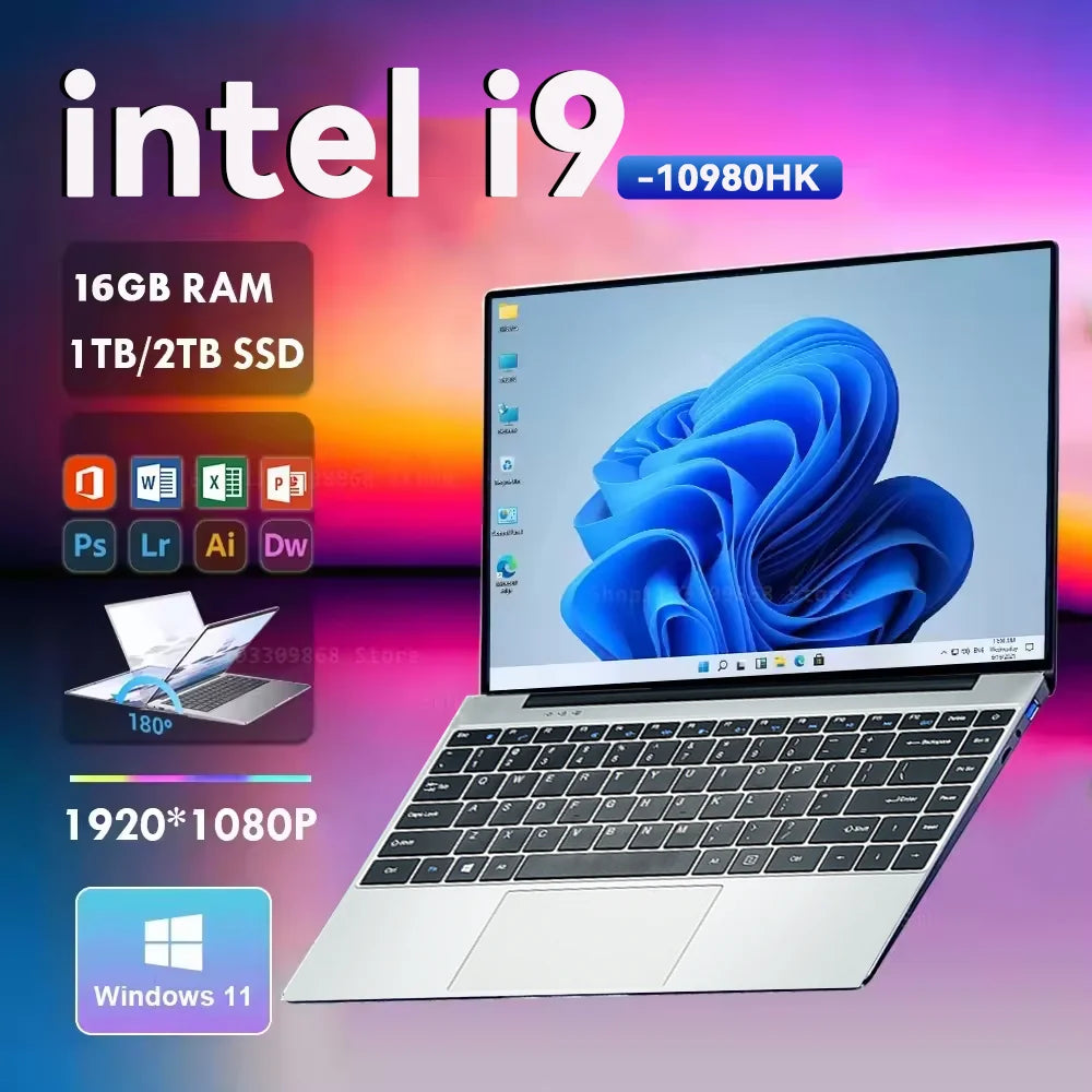 New Arrival 14.1” Gaming i9 Laptop Windows 11 Intel Core i9-10980hk 16GB RAM 1/2TB M.2 SSD Laptops 4K HD Gaming Notebook PC