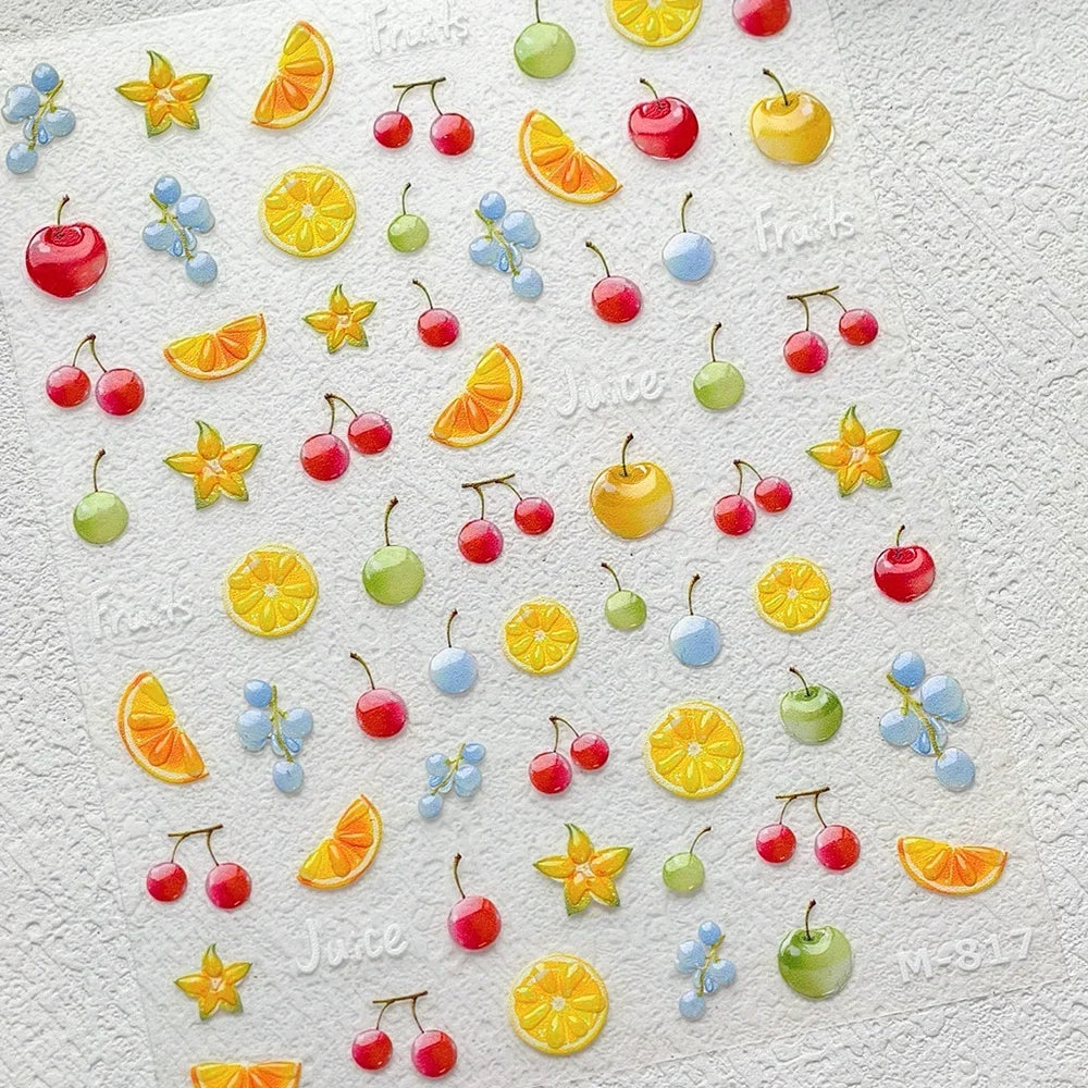 Cute Juicy Red Cherry Bowknot 5D nail art stickers with shiny rhinestones, perfect for DIY manicure decoration by Blushimmer.