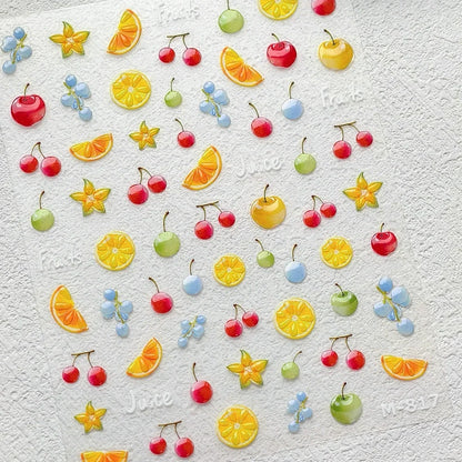 Cute Juicy Red Cherry Bowknot 5D nail art stickers with shiny rhinestones, perfect for DIY manicure decoration by Blushimmer.