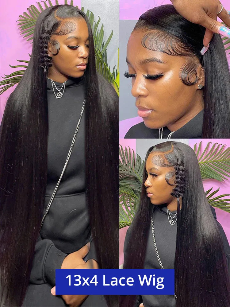 Selvanelle 40-inch bone straight human hair wig with HD transparent lace, full lace frontal, Brazilian hair, 300% density.