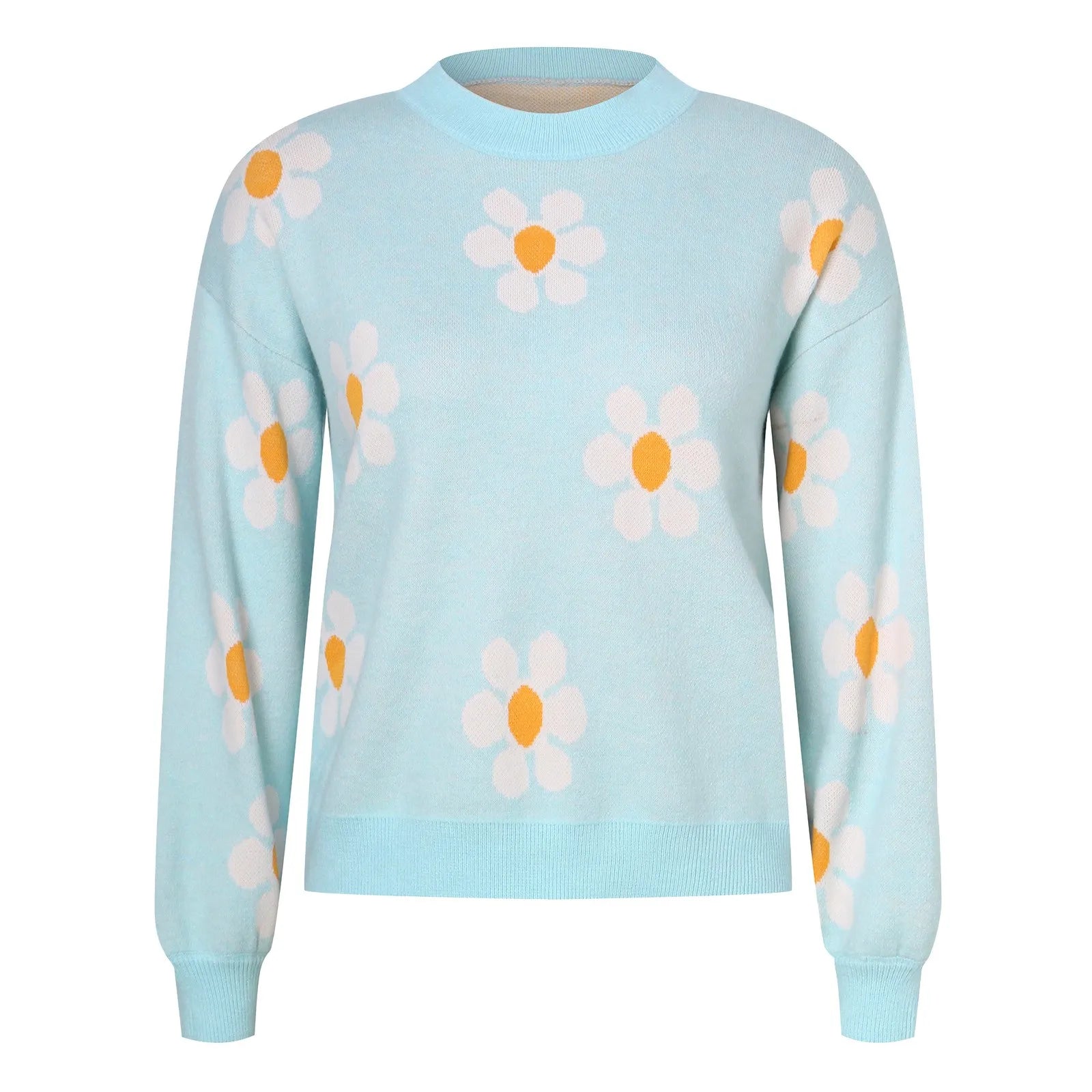 2024 Fall Sweater Women Fashion Round Neck Flower Printed Long Sleeve Ribbed Knitted Pullover Popular Top Autumn Winter Outfits