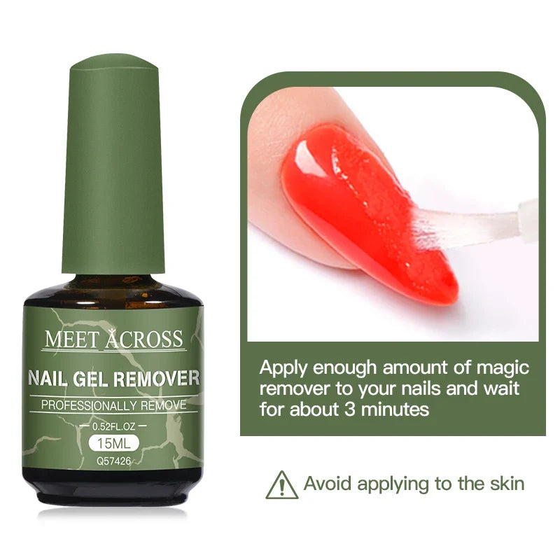 Blushimmer MEET ACROSS 15ml Magic Fast Nail Gel Polish Remover with UV soak-off for semi-permanent gel nail art removal.