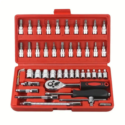Hi you: 46 piece car repair tool kit: ratchet torque wrench, wrench, screwdriver, socket set combination - perfect for bicycle a
