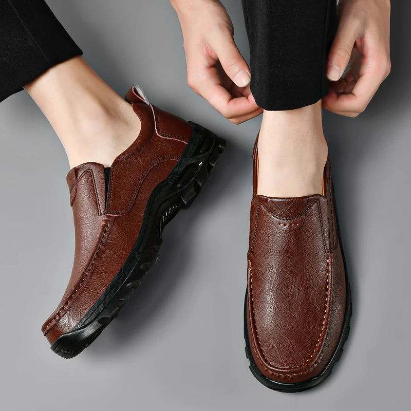 Mens Slip On Leather Casual Shoes Oxfords Flats Loafers Driving Moccasins Black Brown Spring Autumn