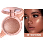 Shimmering waterproof highlighter powder by Blushimmer, designed for face, eyes, cheeks, body, and hair with long-lasting glow.